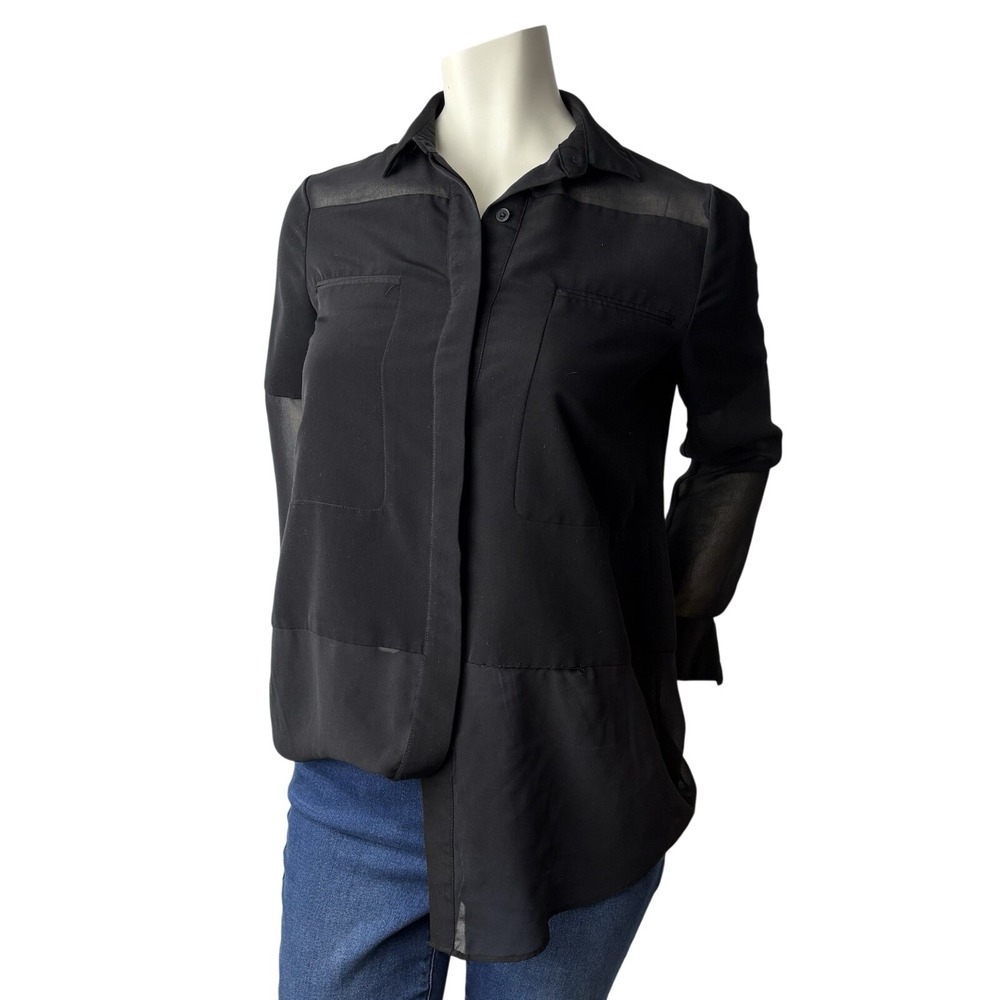 IMNYC Semi sheer Black  collared Blouse ‎ Gothcore Whimsigoth Dark Academia XS